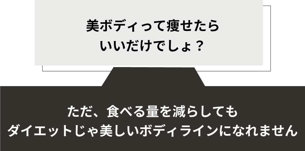 美ボディって痩せたらいいだけでしょ？
ただ、食べる量を減らしてもダイエットじゃ美しいボディラインになれません